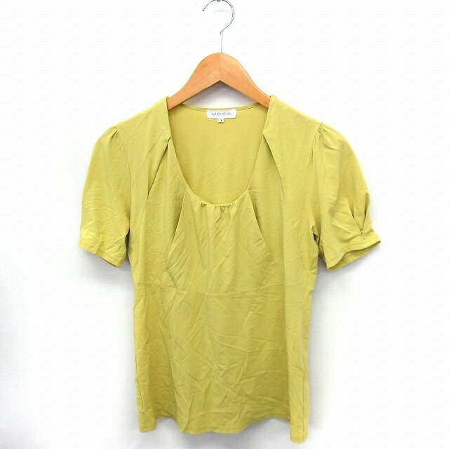 【中古】モガ MOGA シャツ ブラウス 無地 ドレープ Uネック 半袖 3 イエロー 黄 /FT42 レディース 【ベクトル 古着】 210301