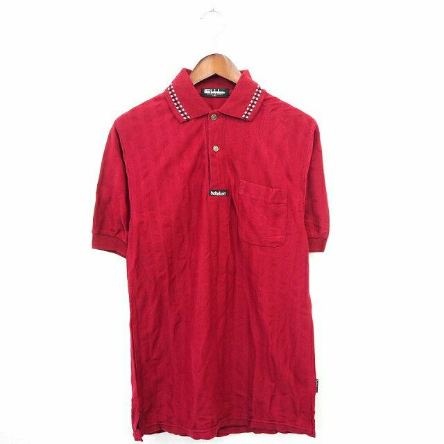 bebakan シャツ カジュアル ポロシャツ ポロ ボタン ストライプ シンプル 半袖 MA ワインレッド 赤紫 /MT23 メンズ  210426
