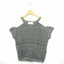 【中古】ページボーイ PAGE BOY ニット セーター レース リブ Vネック フレンチスリーブ コットン 綿 F グレー アイボリー /MT28 レディース...