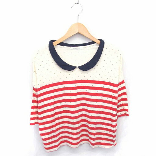 【中古】ビュルデサボン bulle de savon カットソー Tシャツ ラウンドカラー ボーダー ドット 七分袖 F アイボリー レッド 赤 /TT1 レディース 【ベクトル 古着】 230323 【中古】ビュルデサボン bulle de savon カットソー Tシャツ ラウンドカラー ボーダー ドット 七分袖 F アイボリー レッド 赤 /TT1 レディース 【ベクトル 古着】 230323
