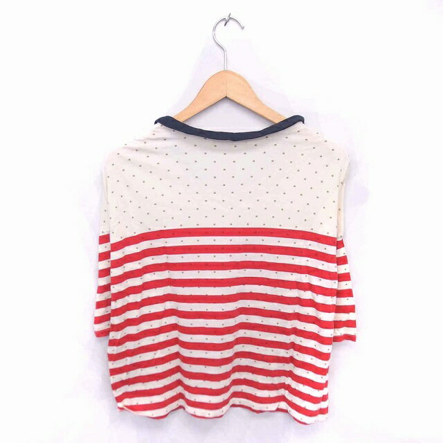 【中古】ビュルデサボン bulle de savon カットソー Tシャツ ラウンドカラー ボーダー ドット 七分袖 F アイボリー レッド 赤 /TT1 レディース 【ベクトル 古着】 230323