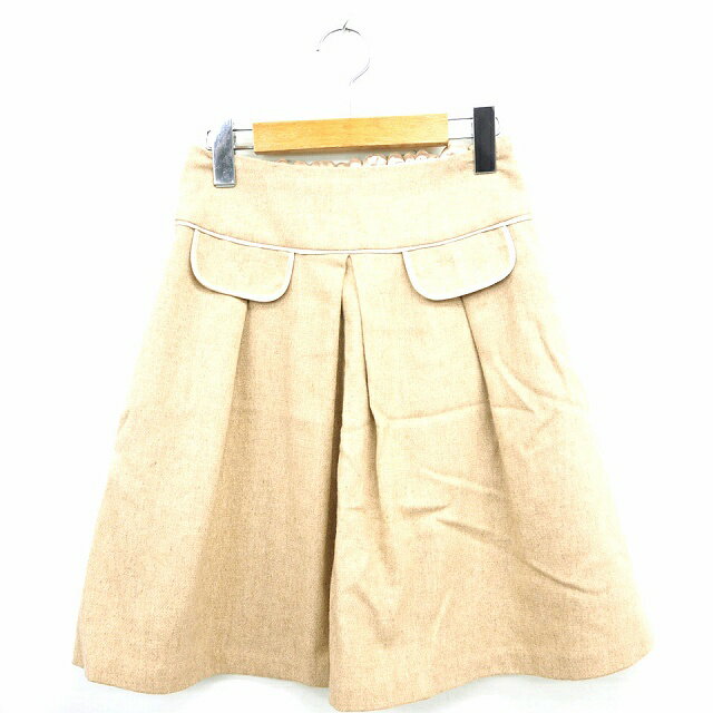 【中古】ウィルセレクション WILLSELECTION スカート ボトムス フレア 総柄 シンプル ひざ丈 ウール 毛 1 ベージュ 薄茶 /MT1 レディース 【ベクトル 古着】 210512