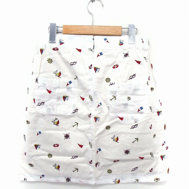 【中古】grn スカート 台形 ひざ丈 総柄 コットン 綿 1 ホワイト 白 /FT5 レディース 【ベクトル 古着】 210512