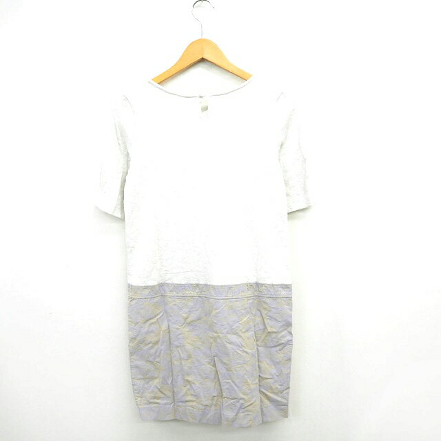 【中古】ブロードゥリー&コー Broderie&Co ナノユニバース ワンピース 総柄 丸首 ひざ丈 五分袖 コットン 綿 F グレー /MT14 レディース 【ベクトル 古着】 210519 vectorpremium-17114423 ブランド古着ベクトルプレミアム店 サンプル画像2