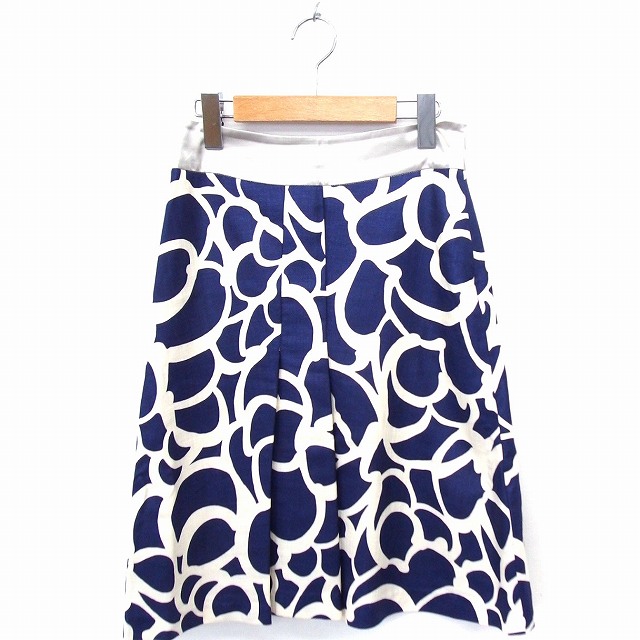 【中古】ノーリーズ Nolley's スカート 総柄 タック Aライン ミモレ丈 36 ネイビー 紺 /FT34 レディース 【ベクトル 古着】 210515