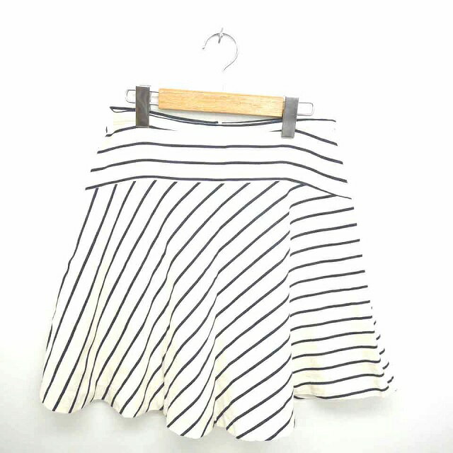 【中古】シンプリシテェ Simplicite スカート フレア ひざ丈 斜めストライプ バックジップ 薄手 38 ライトベージュ ネイビー 薄茶 紺 /TT43 レディース 【ベクトル 古着】 210521(4)