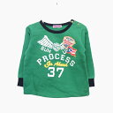 【中古】SPUNKY KIDS ベビー服 トレーナー 裏起毛 クルーネック 長袖 コットン 綿 プリント 英字 刺繍 95 グリーン 緑 /HT6 キッズ 【ベクトル 古着】 210927