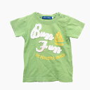 【中古】ベベ bebe ベビー服 Tシャツ カットソー クルーネック 半袖 コットン 綿 プリント ヨット 英字 90 ライムグリーン 緑 /HT8 キッズ 【...