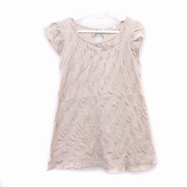 【中古】Gemeaux 子供服 カットソー チュニック ボートネック フリル 半袖 コットン 綿 麻混 ツイード 120 ベージュ /HT18 キッズ 【ベクトル 古着】 210923