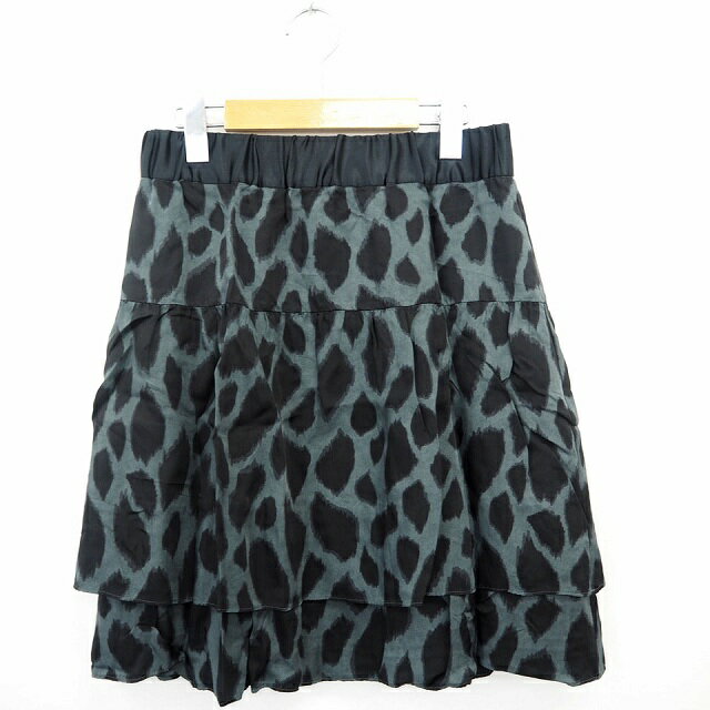 【中古】スピック&スパン Spick&Span スカート ボトムス フレア ヒョウ柄 レオパード柄 ひざ丈 グレー ブラック /MT45 レディース 【ベクトル 古着】 210531