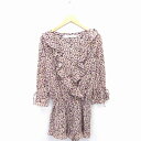 【中古】バナーバレット Banner Barrett オールインワン パンツ カシュクール 花柄 ひざ丈 薄手 長袖 38 ブラック アイボリー 黒 /TT44 レディース 【ベクトル 古着】 230310(4)