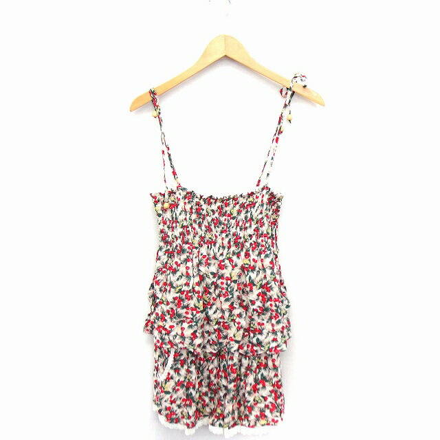 【中古】フリージアバイフリーズマート Freesia by FREE'S MART オールインワン サロペット 総柄 セパレート風 ノースリーブ ショート M ホワイト 白 レッド 赤 /FT26 レディース 【ベクトル 古着】 210621