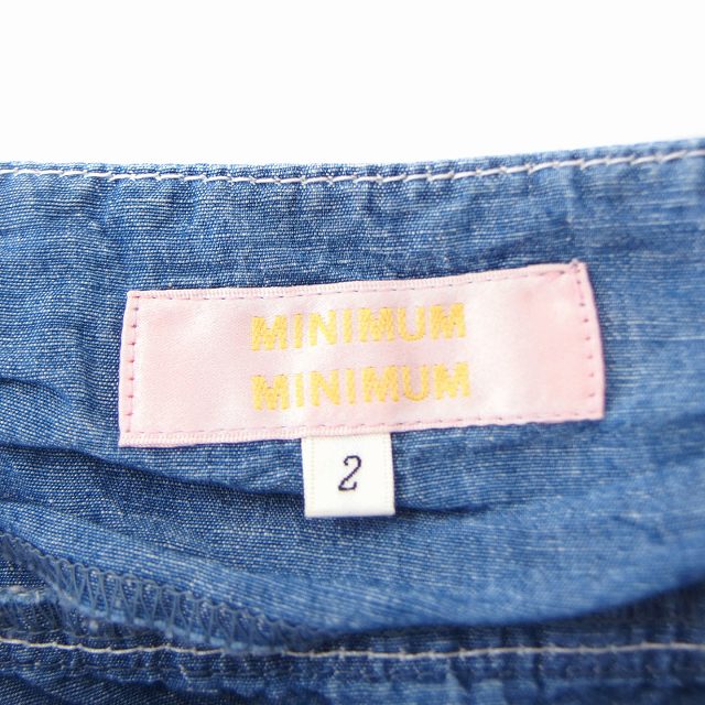 【中古】ミニマム MINIMUM オールインワン サロペットフリル ノースリーブ ひざ丈 麻混 綿 2 ブルー 青 /FT19 レディース 【ベクトル 古着】 210623