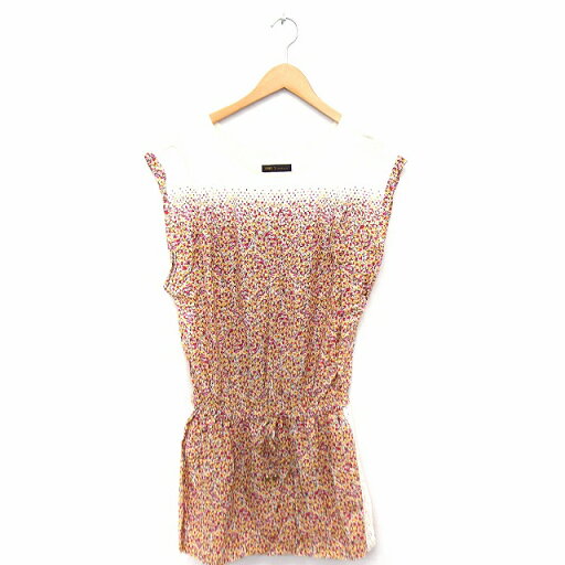 【中古】フリーズフレーズ FREE'S PHRASE ワンピース 花柄 レース 丸首 フレンチスリーブ ひざ下丈 M ピンク /FT47 レディース 【ベクトル 古着】 210630