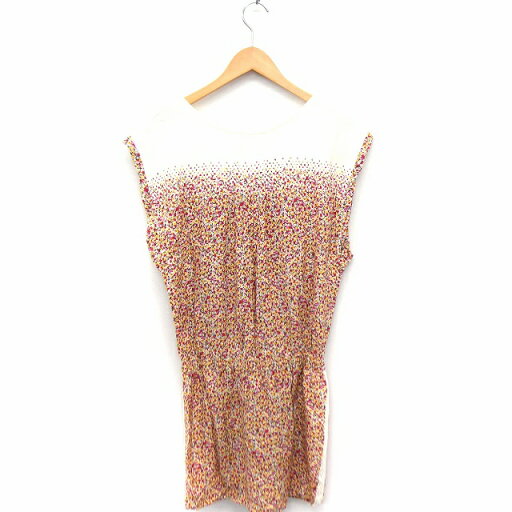 【中古】フリーズフレーズ FREE'S PHRASE ワンピース 花柄 レース 丸首 フレンチスリーブ ひざ下丈 M ピンク /FT47 レディース 【ベクトル 古着】 210630