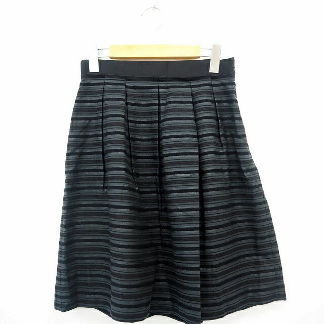 【中古】アンタイトル UNTITLED フレアスカート ボーダー ひざ丈 2 ブラック ダークグレー 黒 /MT15 レディース 【ベクトル 古着】 210715