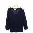 【中古】ナチュラルビューティーベーシック NATURAL BEAUTY BASIC ニット セーター 透かし編み Vネック 長袖 ウール混 M ブラック 黒 /FT8 レディース 【ベクトル 古着】 210904(4)