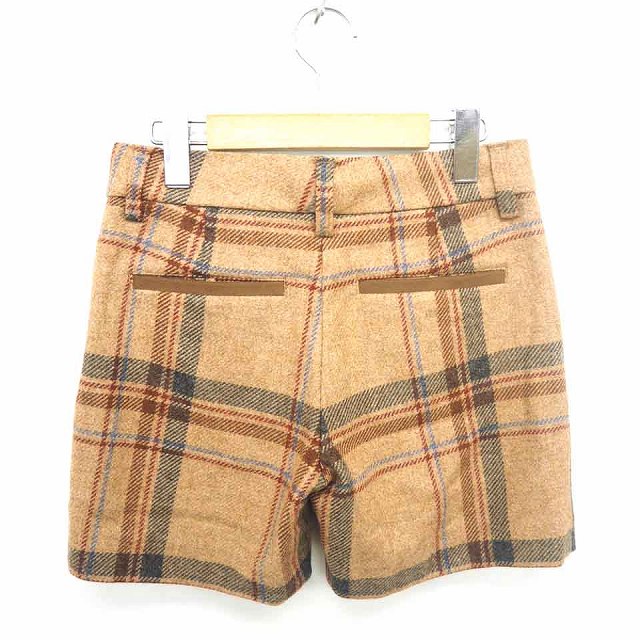 【中古】スタニングルアー STUNNING LURE パンツ ショート チェック ジップフライ ウール 厚手 34 茶 赤 ベージュ レッド /TT5 レディース 【ベクトル 古着】 211004