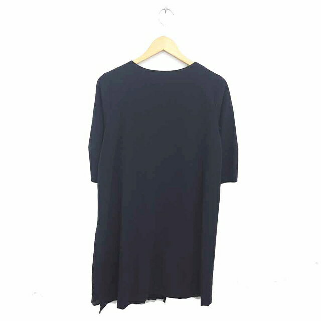 【中古】コラージュ ガリャルダガランテ COLLAGE GALLARDAGALANTE ワンピース 膝下丈 Vネック プルオーバー プリーツ 七分袖 F ネイビー 紺 /TT43 レディース 【ベクトル 古着】 211023