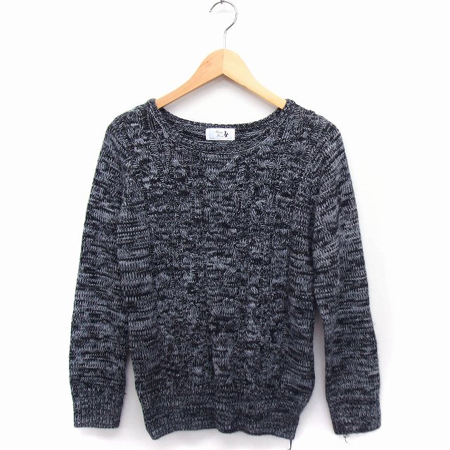 【中古】Mary Rose ニット セーター ケーブル編み 丸首 長袖 M グレー 灰 ブラック 黒 /FT14 レディース 【ベクトル 古着】 211030