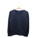 【中古】クイーンズコート QUEENS COURT ニット セーター Vネック 長袖 ウール 毛 総柄 2 ダークグレー 灰 /HT24 レディース 【ベクトル...