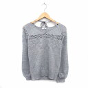 【中古】リュリュ RyuRyu ニット セーター Vネック ラグランスリーブ バルーンスリーブ 長袖 ウール混 かぎ針編み リブ リボン M ライトグレー 灰 ...