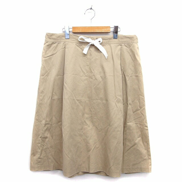 【中古】アバハウス ドゥヴィネット abahouse devinette デニム フレア スカート 膝下 綿混 ウエストリボン タック 2 ベージュ /HT25 レディース 【ベクトル 古着】 220203