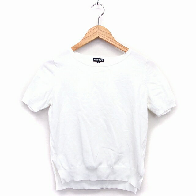 【中古】インディヴィ INDIVI Tシャツ カットソー 丸首 半袖 コットン 綿 無地 シンプル リブ 38 ホワイト 白 /HT27 レディース 【ベクトル 古着】 220228
