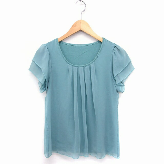 【中古】ストロベリーフィールズ STRAWBERRY-FIELDS シフォン ブラウス シャツ 半袖 丸首 ミントグリーン /FT11 レディース 【ベクトル 古着】 220407