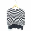 【中古】デミルクス ビームス Demi-Luxe BEAMS カットソー Tシャツ 丸首 ボーダー 裾切替 七分袖 ホワイト ブラック 白 黒 /TT12 レディース 【ベクトル 古着】 220425(4)