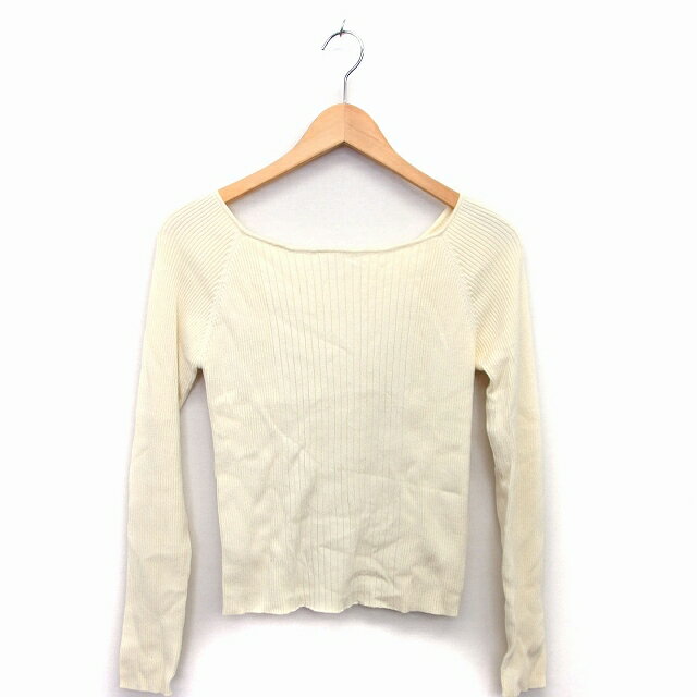 【中古】ナノユニバース nano universe ニット カットソー スクエアネック 長袖 綿混 リブ 38 クリーム..