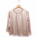 【中古】ナチュラルビューティーベーシック NATURAL BEAUTY BASIC シャツ ブラウス ビーズ スパンコール装飾 長袖 丸首 光沢 M ベージュ /FT31 レディース 【ベクトル 古着】 220429(4)