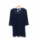 【中古】グローブ grove レース ワンピース 七分袖 ひざ丈 丸首 シフォン サテン M ネイビー 紺 /FT31 レディース 【ベクトル 古着】 2206...