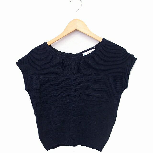 【中古】クミキョク 組曲 KUMIKYOKU ニット セーター フレアスリーブ 丸首 バックボタン コットン 綿 2 ネイビー 紺 /FT20 レディース 【ベクトル 古着】 220604