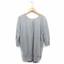 【中古】レイビームス Ray Beams ニット チュニック カットソー 丸首 長袖 麻混 綿混 ドッキング 無地 水玉模様 ドット 柄 リボン リブ グレー ...