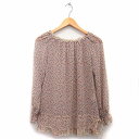 【中古】ウィルセレクション WILLSELECTION チュニック カットソー 長袖 丸首 切替 花 柄 ペプラム リボン フリル 透け感 1 ライトベージュ ...