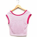 【中古】未使用品 ディスコート Discoat タグ付き ボーダー柄 カットソー Tシャツ ノースリーブ ボートネック バックオープン 綿 F ピンク /FT2...