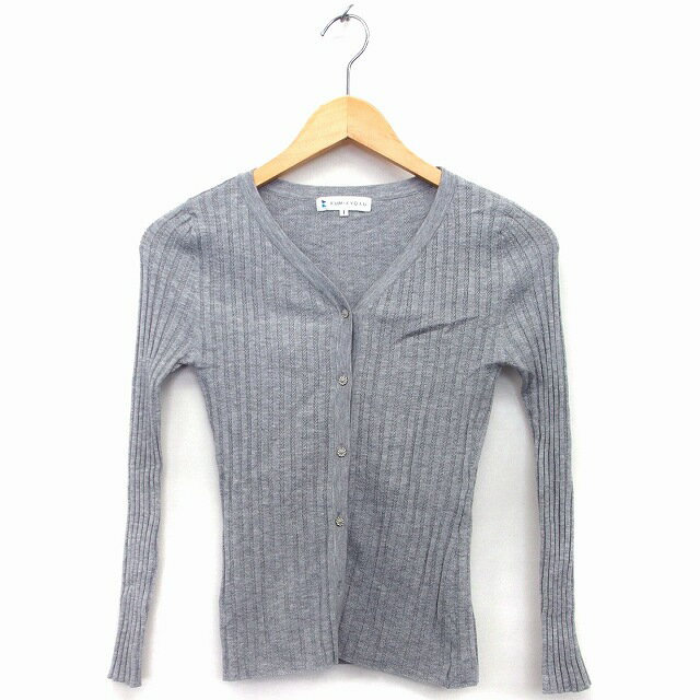 【中古】クミキョク 組曲 KUMIKYOKU ニット カーディガン Vネック 長袖 ショート丈 リブ 花 1 グレー /HT7 レディース 【ベクトル 古着】 220711