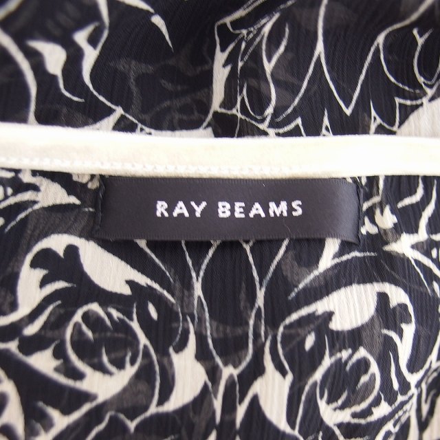 【中古】レイビームス Ray Beams ワンピース ミニ フレア レース 透け感 薄手 総柄 七分袖 M 黒 ブラック /NT11 レディース 【ベクトル 古着】 220729