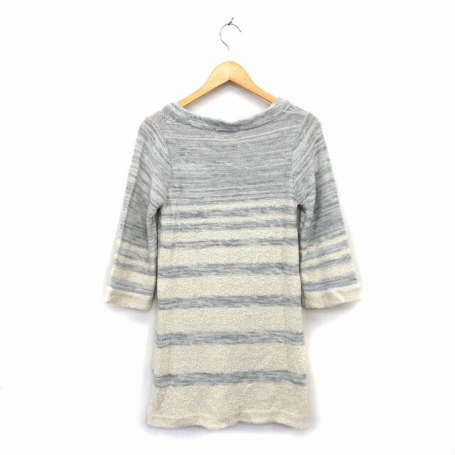 【中古】エルプラネット ELLE PLANETE ワンピース フレア ひざ丈 ボーダー ニット 七分袖 40 グレー /NT9 レディース 【ベクトル 古着】 220907