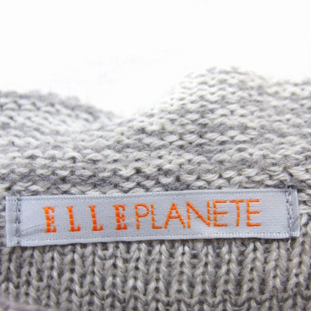 【中古】エルプラネット ELLE PLANETE ワンピース フレア ひざ丈 ボーダー ニット 七分袖 40 グレー /NT9 レディース 【ベクトル 古着】 220907