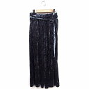 【中古】ディスコート Discoat ベロア ワイド パンツ ベルト 柄 光沢 M チャコール /FT26 レディース 【ベクトル 古着】 220909