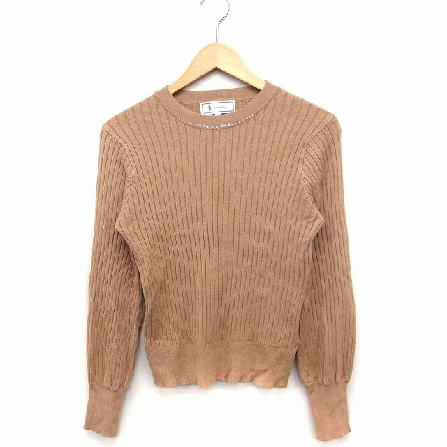【中古】ロペピクニック ROPE Picnic リブ ニット セーター 長袖 丸首 ラインストーン 無地 40 ライト..
