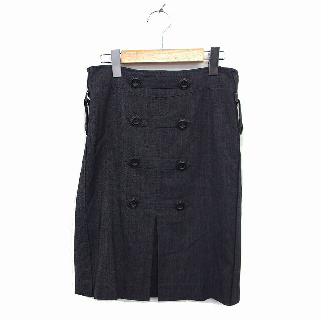 【中古】ボディドレッシングデラックス BODY DRESSING Deluxe スカート フレア ひざ丈 ダブルボタン ウール混 タック 総柄 38 チャコールグレー /NT20 レディース 【ベクトル 古着】 220902
