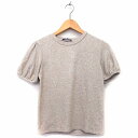 【中古】ザラ ZARA ニット カットソー ショート丈 半袖 丸首 総柄 バルーンスリーブ M ベージュ /HT12 レディース 【ベクトル 古着】 22091...