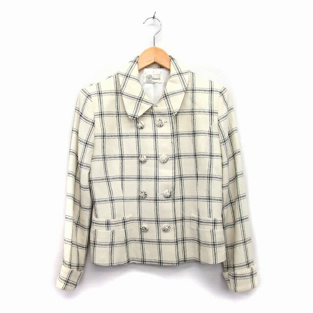 【中古】ブルーベル Bluebell ジャケット ステンカラー ダブル ウール チェック 9 アイボリー 白 /KT25 レディース 【ベクトル 古着】 221029