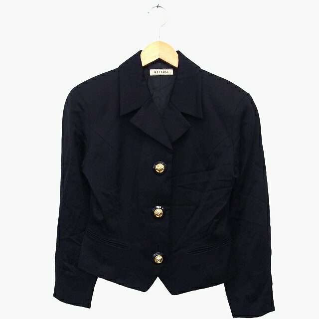 【中古】メルローズ MELROSE テーラード ジャケット シングル ウール 毛 無地 シンプル 肩パット ブラック 黒 /HT21 レディース 【ベクトル 古着】 221019