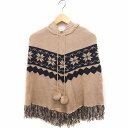 【中古】ロッタラブ LottaLove ニット ポンチョ ノルディック柄 フード ボンボン M ブラウン 茶 /FT32 レディース 【ベクトル 古着】 221...
