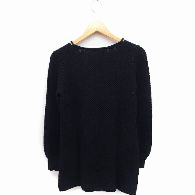 【中古】アンレリッシュ UNRELISH チュニック ニット セーター 長袖 Vネック ビーズ装飾 M ブラック 黒 /FT21 レディース 【ベクトル 古着】 221112