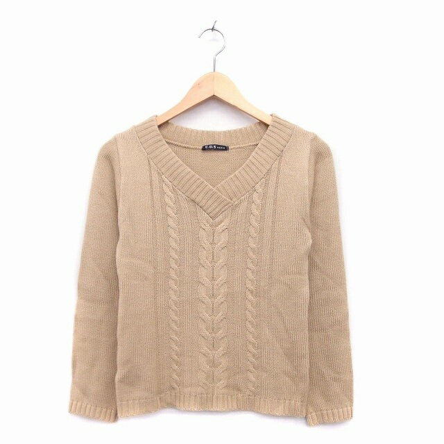 V-Neck - 【中古】シーディーエスベーシック C.D.S BASIC ニット セーター 長袖 Vネック ケーブルニット ブラウン 茶 /KT25 レディース 【ベクトル 古着】 221112